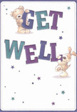 Radiating warmth and gentle optimism, this get well card is a joyful tableau of care and friendship-an ideal reflection of the welcoming spirit found in Bellingham's community spaces. Two endearing characters, a soft-furred teddy bear and a floppy-eared puppy, spring from the creamy background as if eager to deliver healing wishes themselves. The bear embraces the top of the hand-lettered 'GET,' his rounded form painted in cozy golden-brown hues, while the playful pup happily steadies the vibrant 'WELL' below, illustrated in lively indigo and teal shades. Sprinkled throughout the card are twinkling stars in varying blues and purples, evoking hopeful dreams and the solace of night skies seen over Beckenham Place Park. There's a tactile beauty to every element: the fluffy bear and velvety puppy look so lovingly drawn that you can almost feel their hug-a sensation not unlike clasping a fragrant bouquet on a chilly Bellingham morning. The bold, approachable typography seems to leap from the page, echoing a light-hearted energy that invites smiles even in challenging times. This scene speaks of genuine comfort-each detail, from the gentle shading to the playful poses, is imbued with the artistry a local florist brings to a thoughtfully arranged bouquet. It is a small, radiant celebration of the hope and kindness that make Bellingham special, ideal for encouraging someone on their journey to wellness.